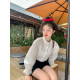 Fan Wenwen Lily Holiday French lace lace flared sleeve shirt for women in summer sweet stand collar white top