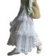 White mesh lace skirt for women in spring, summer and autumn 2025 new high-waisted A-line mid-length fairy fluffy cake skirt
