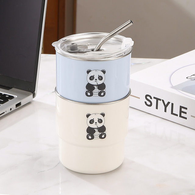 304 stainless steel coffee cup cartoon mug student portable straw water cup high appearance