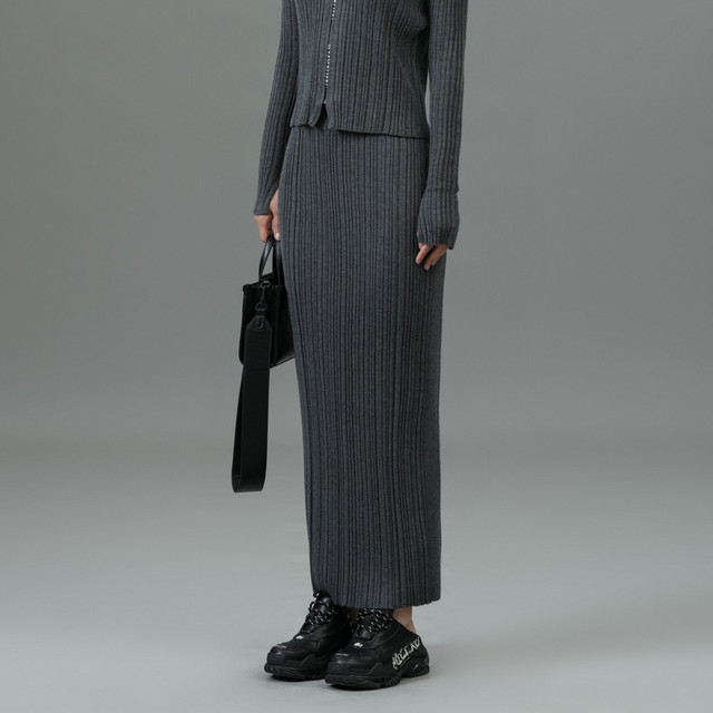 U/TI joint brand black slit skirt women's versatile wool zipper straight skirt Youti 2025 spring new style
