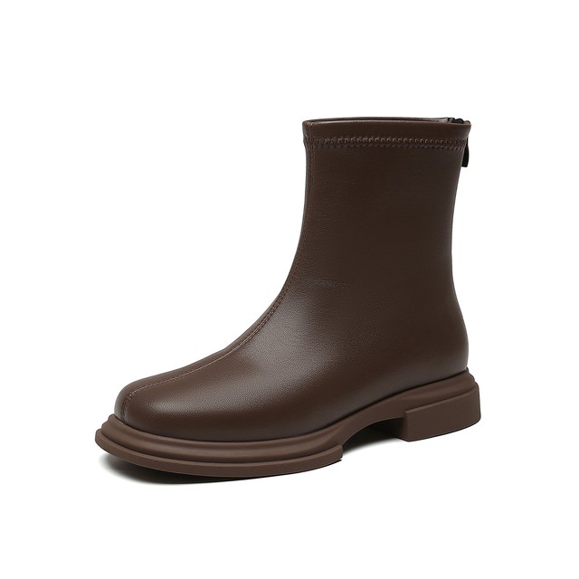 Dadong Brown Short Boots Women's 2025 New Autumn and Winter Boots Retro Thick Sole Chelsea Boots Plus Fleece Slim Boots