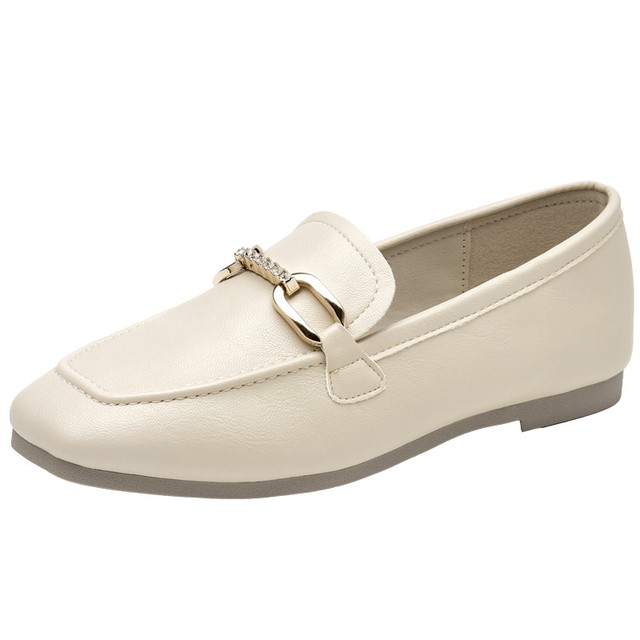 Dadong Soft Sole Commuting Loafers Women's 2025 New Autumn Flat Shoes French Square Toe Single Shoes White Small Leather Shoes