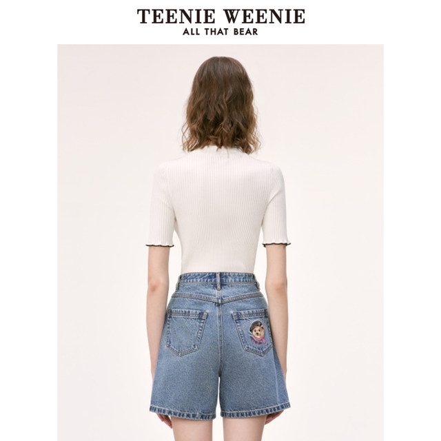 TeenieWeenie Bear New Base Shirt Five-Sleeve Half-Tree Neck Sweater Slim-fitting Inside Outer Wear Women's Clothing
