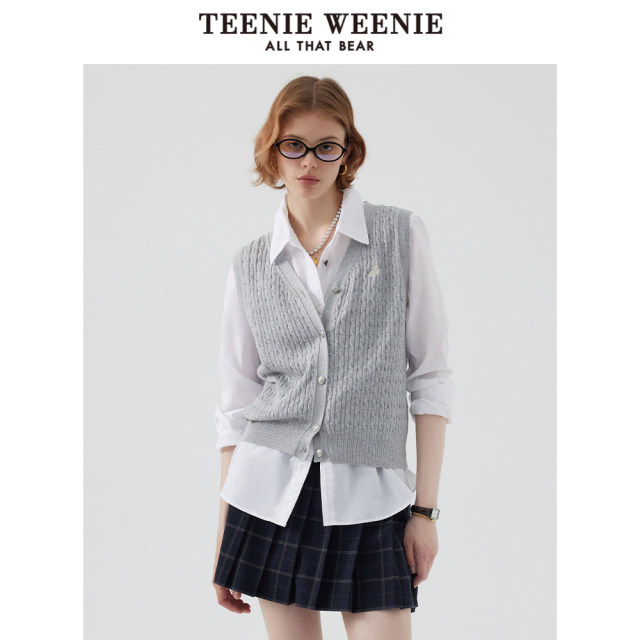 TeenieWeenie Bear Women's Spring V-neck Cable Knitted Vest Vest Outside and Inner Women
