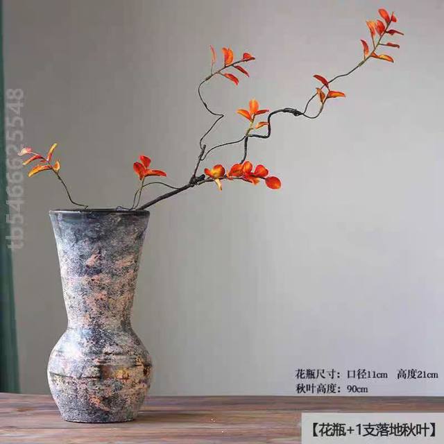 Chinese-style ceramic vase, hydroponic ornaments, hand-made rough clay pots with simulated flowers, dried flower pots, home accommodation vase