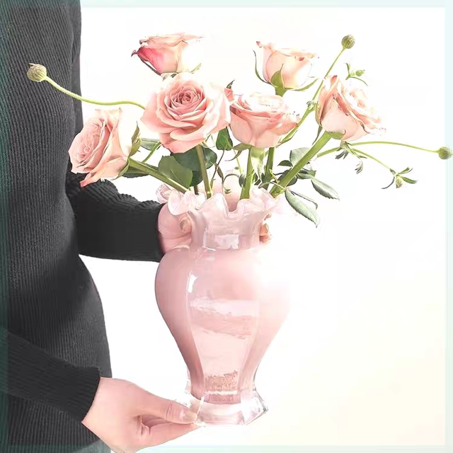 French medieval glass vase high-end ornaments with high-value hydroponic flower arrangement decorative dining table home simple flowers