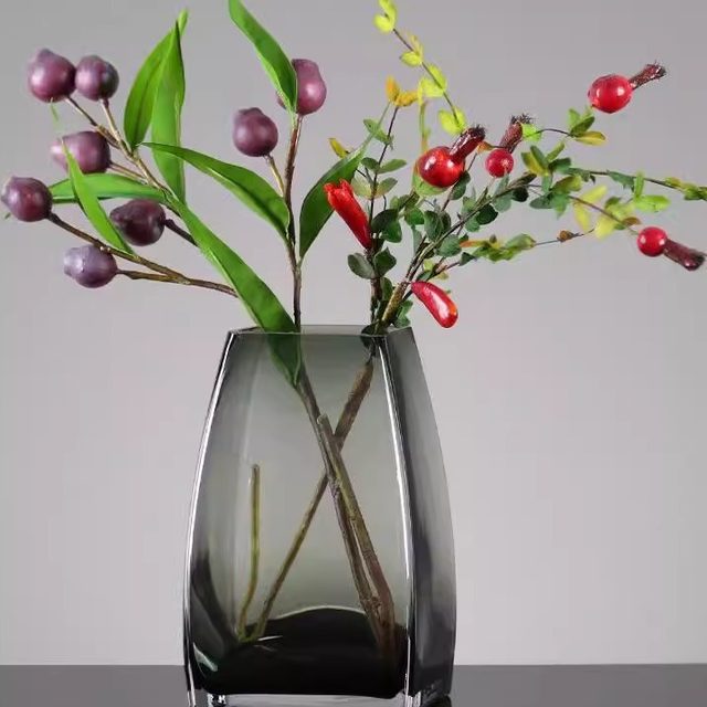European -style simple square mouth vase Vase Glass transparent hydroponic plant light luxury flower device home living room simple utensils
