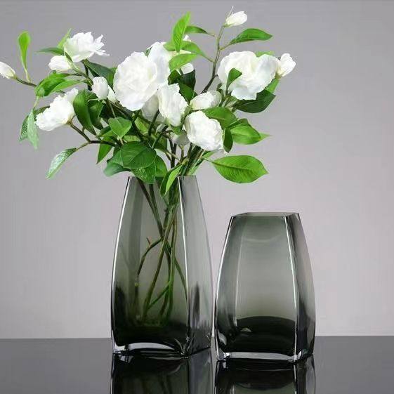 European -style simple square mouth vase Vase Glass transparent hydroponic plant light luxury flower device home living room simple utensils
