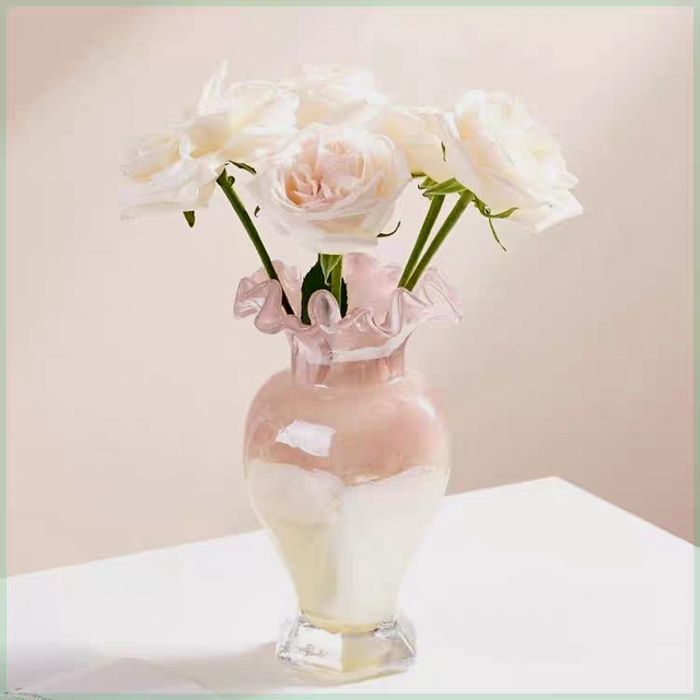 French medieval glass vase high-end ornaments with high-value hydroponic flower arrangement decorative dining table home simple flowers