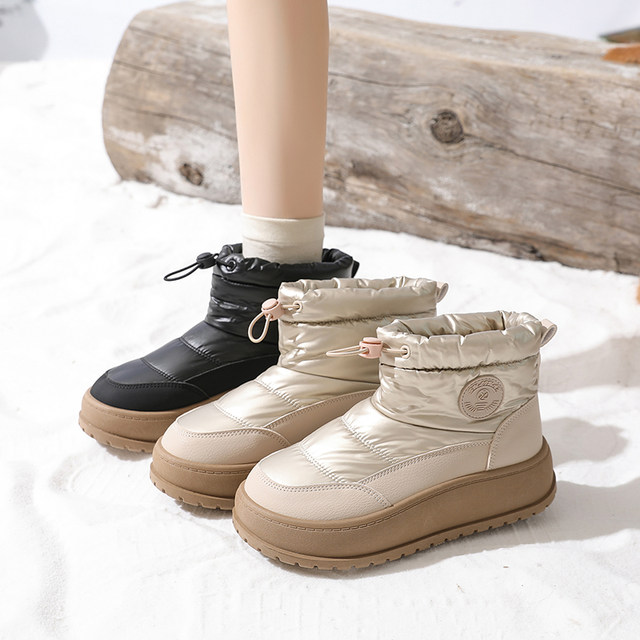 Zhao Lusi's same style snow boots for women 2025 winter plus velvet thickened warm cotton shoes women's waterproof anti-slip short boots