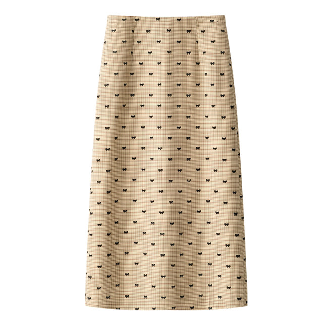 La Chapelle bow embroidered skirt 2025 new high-waisted slim A-line small plaid midi skirt