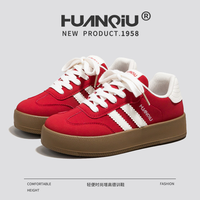
Global Red Shoes for Women 2025 Autumn New Thick Sole Heightening Casual Sports Shoes for Women