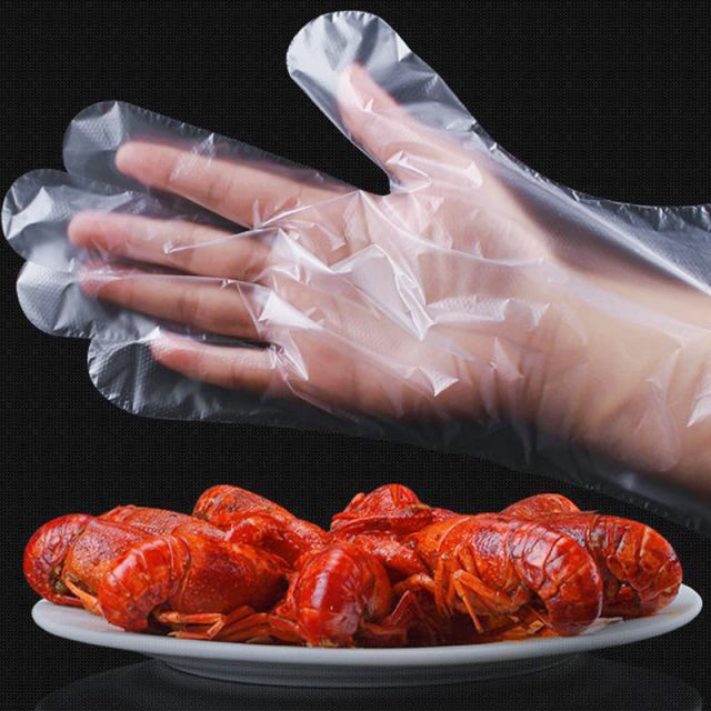 100 food disposable gloves to eat lobster durable thickened PVC food, catering PE plastic home small bag