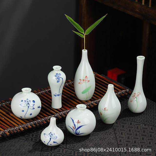
2023 new creative Chinese-style small-diameter vase boutique hand-painted pattern ceramic decorative flower arrangement gardening home