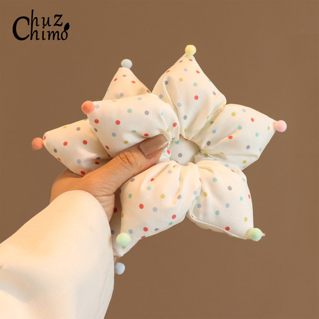 Chuzhimo Korean version of cute polka-dot five-pointed star large intestine hair ring for women filled hair rope 2025 new high-end hair rope