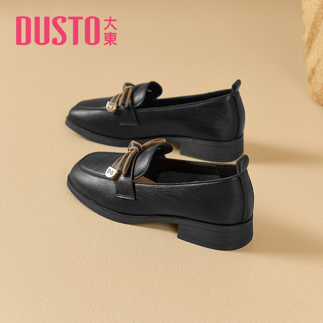 Dadong loafers women's 2025 autumn new style sweet bow square heel covers small leather shoes low heel women's shoes 1216
