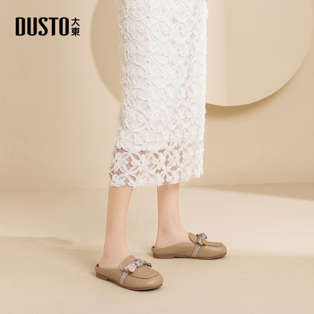 Dadong Mules women's shoes 2025 spring new low-heeled loafers bag-toe half-slippers one-foot lazy sandals
