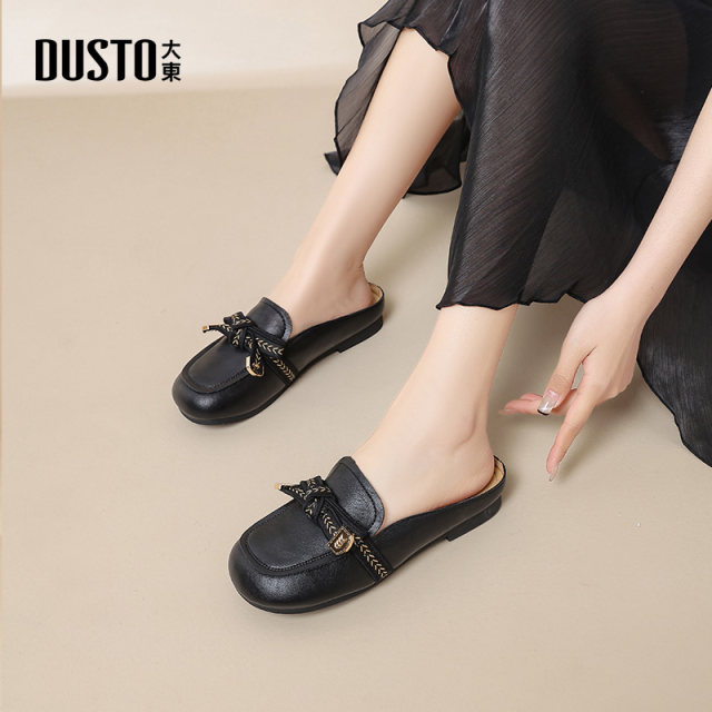 Dadong Mules women's shoes 2025 spring new low-heeled loafers bag-toe half-slippers one-foot lazy sandals