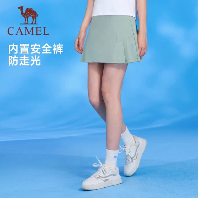 Camel sports short skirt women's skirt 2025 summer new high-waist pleated skirt quick-drying running anti-glass skirt
