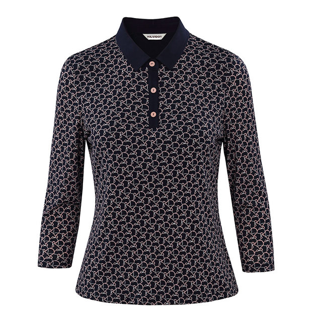 Milanden middle-aged and elderly mother's clothing 2025 summer new fashion short-sleeved printed polo collar knitted T-shirt