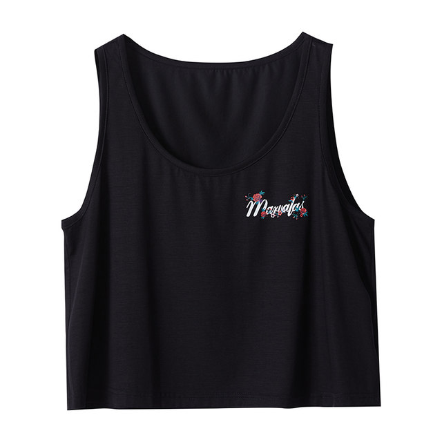 Mandes black vest for women 2025 new simple temperament round neck letter print versatile short top base