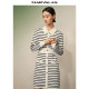 Mandes French Little Flavor Polo Collar Dress 2025 Autumn New Long Sleeve Black and White Striped Mid-Long Skirt