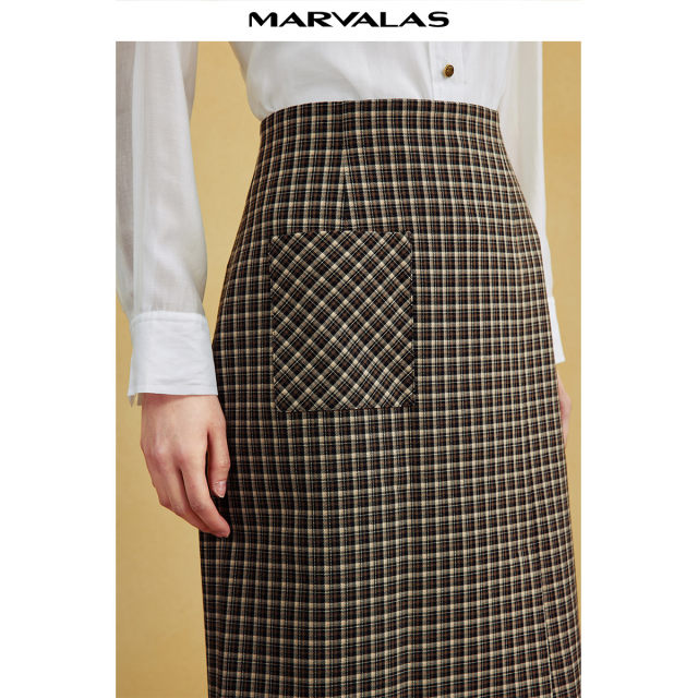 Mandesy stretch retro plaid skirt for women 2025 summer new style light mature style slit straight hip wrapping midi skirt