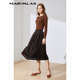 Mandes A-line Skirt 2025 Spring and Autumn New Black Gold Glossy Wire Retro High Waist All-match Mesh Mid-length Skirt