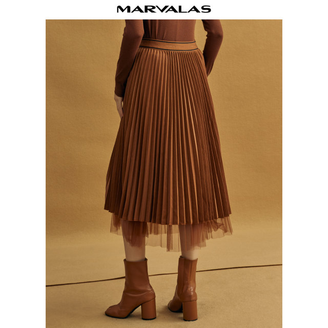 Mandeshi double-layer mesh skirt 2025 autumn new style high-end temperament retro layered A-line pleated skirt