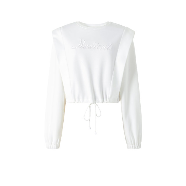 Mandesy solid color sweatshirt for women 2025 autumn suit pullover shape folded shoulder long sleeve simple drawstring round neck top