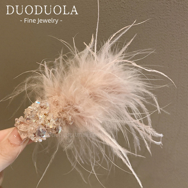 2025 new super fairy sweet feather rhinestone hair clip hair clip side clip atmosphere headdress women's bangs clip
