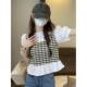 Design sensor grid stitching foreign qi and fake two short -sleeved shirts women summer French niche short unicin tide