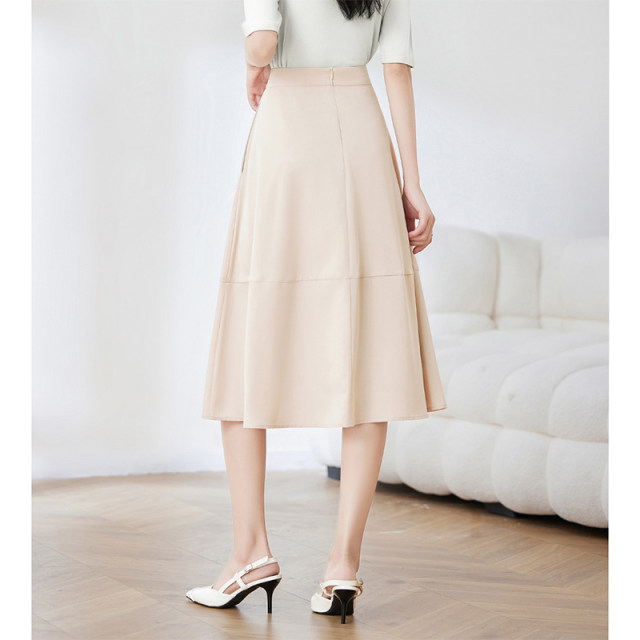 Poetry about high-waisted splicing mid-length skirt in spring new slim and elegant elegant umbrella skirt women's skirt
