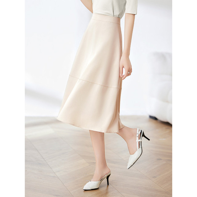 Poetry about high-waisted splicing mid-length skirt in spring new slim and elegant elegant umbrella skirt women's skirt

