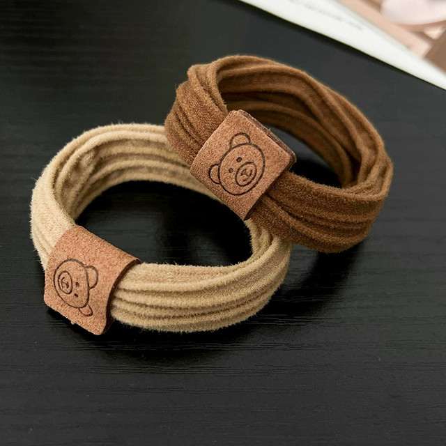 Fashionable cute little bear headband high elastic rubber band women's hair tie new style hair tie durable meatball headwear leather case
