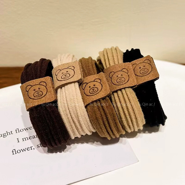 Fashionable cute little bear headband high elastic rubber band women's hair tie new style hair tie durable meatball headwear leather case