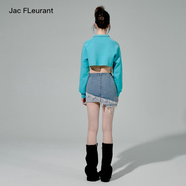 JAC FLEURANT summer blue double layer spliced ​​rosy denim fashionable hot and versatile short skirt
