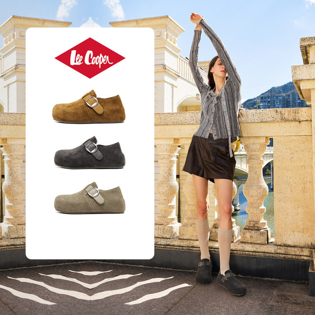 LeeCooper Birkenstock shoes for women 2025 new autumn and winter plus velvet warm cotton shoes inner height increasing women's shoes mango shoes
