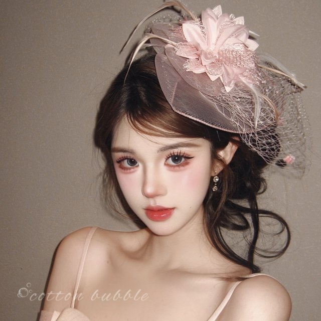 French daughter pink mesh top hat socialite bridal veil hair accessories women's dress accessories birthday headdress hat