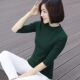 Black 7-quarter sleeve top T-shirt mid-collar half-v turtleneck base shirt fashionable large size slim mid-sleeved pure cotton T-shirt for women
