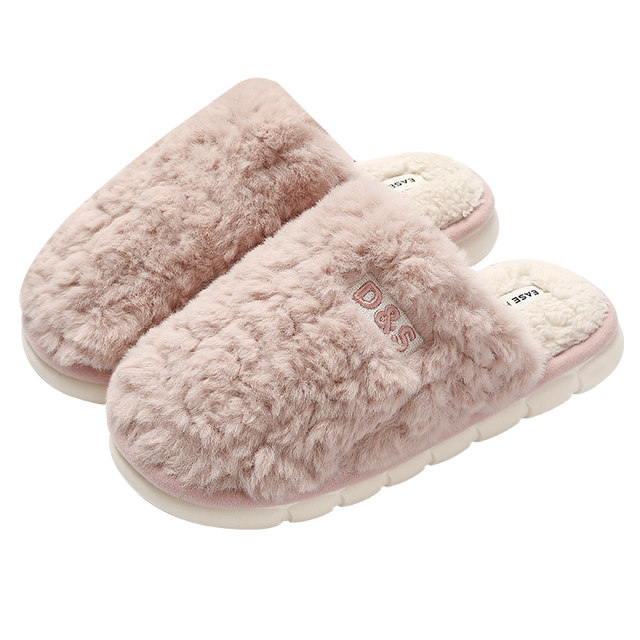 
Red bean stepping on shit feeling cotton slippers for women autumn and winter indoor home 2025 new plush warm couple cotton slippers for men