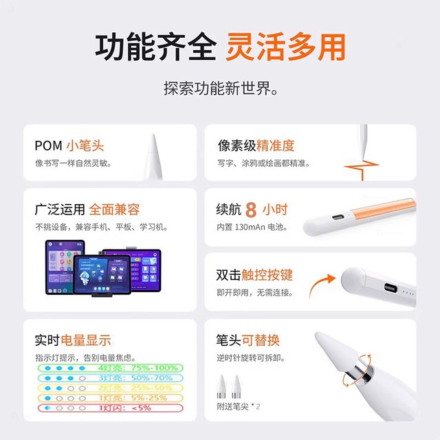 Suitable for homework Xiaodu BBQ iFLYTEK Learning Machine Structure Pen Tablet Computer AI Intelligent Special Pen Point Reading Capacitor Pen Point Touching Drawing Accessories Handwriting
