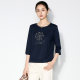 Ma Tiannu 2025 spring and summer new solid color embroidered T-shirt round neck mid-sleeved top stretch versatile casual and fashionable women
