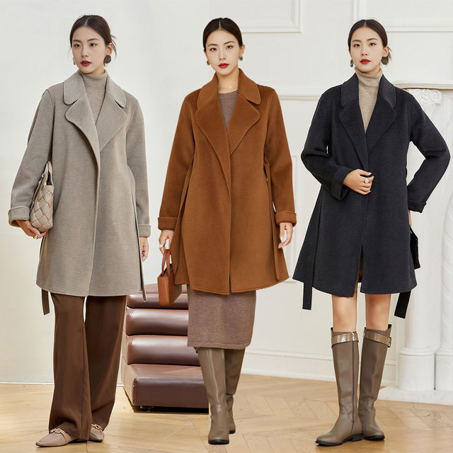 Ma Tiannu women's new winter solid color lapel double-sided wool coat coat with belt fashionable simple temperament