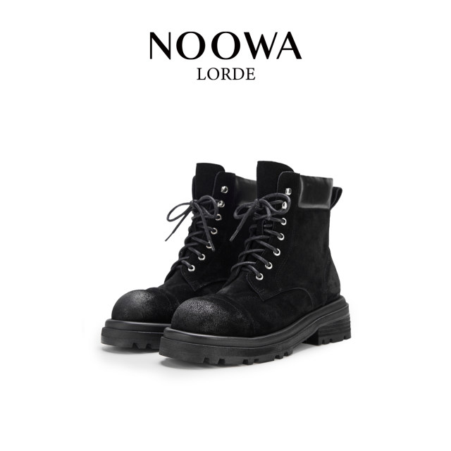 NOOWA British thick heel Martin boots for women 2025 autumn fashionable polished leather heightening versatile lace-up short boots