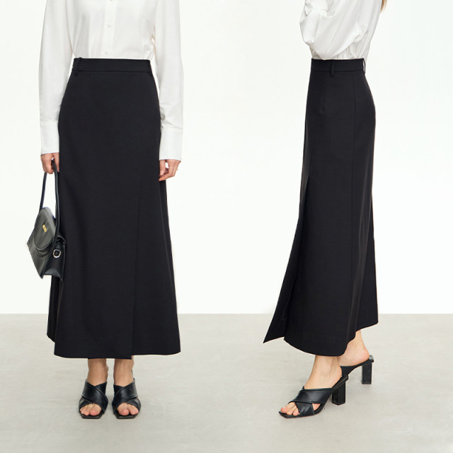 Amii2025 Spring New Commuter Intellectual and Versatile High-Slit A-line Skirt Skirt Women's Slim Black Skirt
