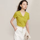 Amii2025 summer new minimalist solid color slim short-sleeved pullover V-neck modal cotton top T-shirt for women