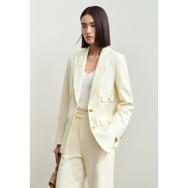 Amii spring high-end commuter style crimping retro metal buckle shoulder pad suit women's suit top
