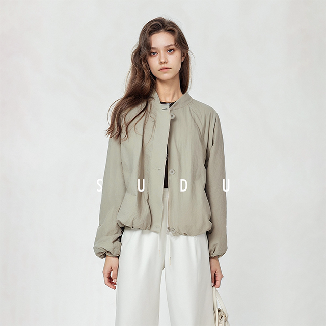 
SUDU design-sensory flower bud lantern sleeve jacket baseball uniform for women 2025 spring new commuter short jacket