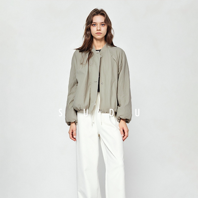 
SUDU design-sensory flower bud lantern sleeve jacket baseball uniform for women 2025 spring new commuter short jacket